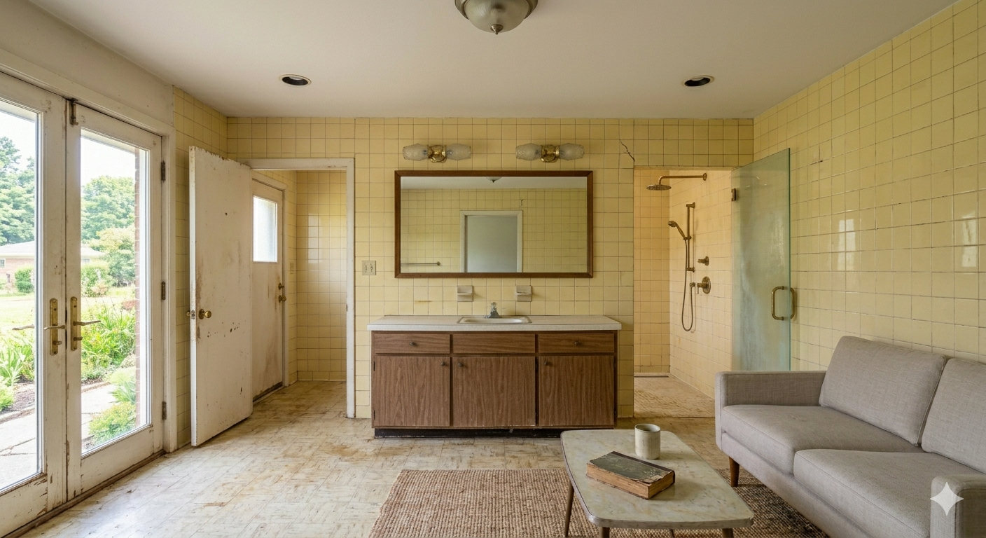 Outdated bathroom before renovation